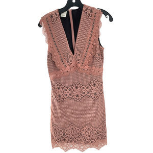 PINKO  SLEEVELESS PALE PINK LACE OVERLAY DRESS WITH V NECK GROMMET DETAIL
